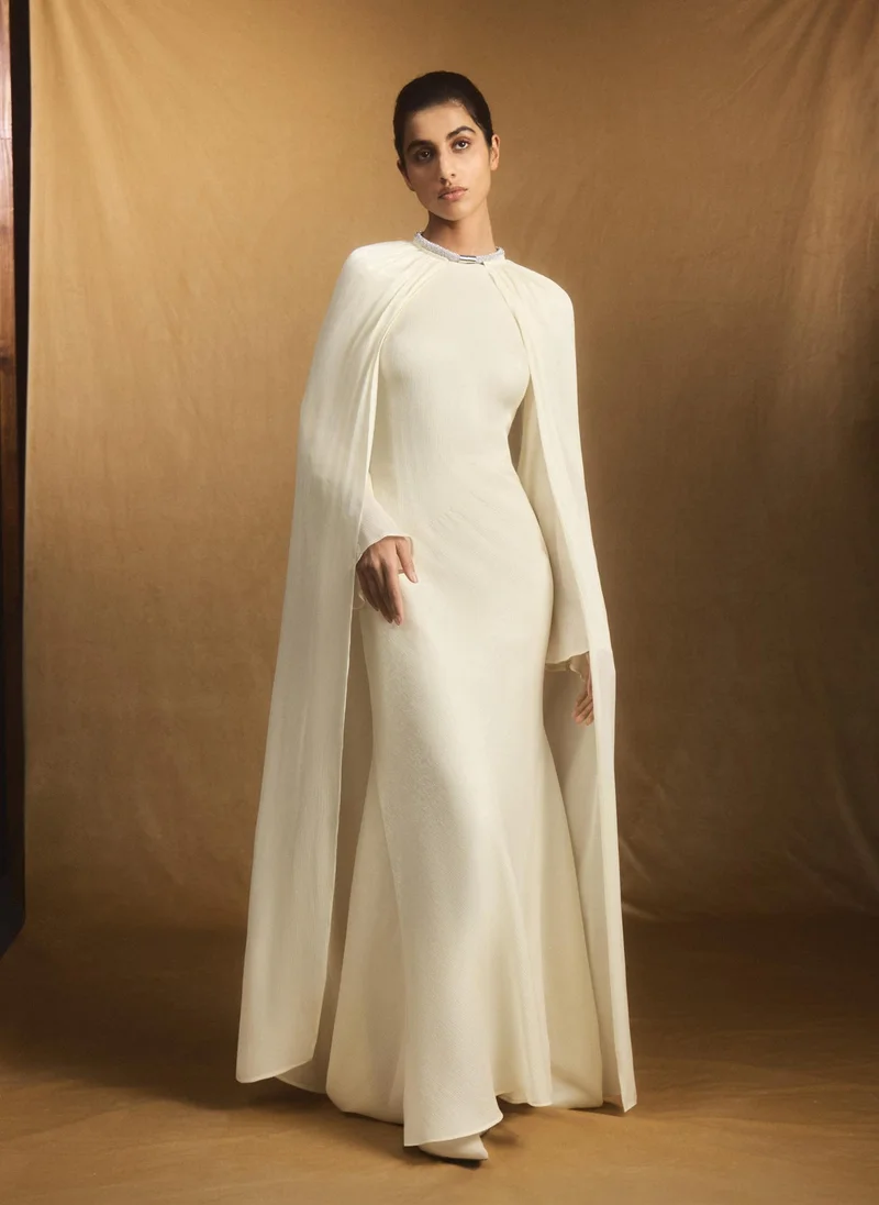 Lichi  Maxi dress in a jacquard-effect fabric with tonal cape for Women | Best Price UAE