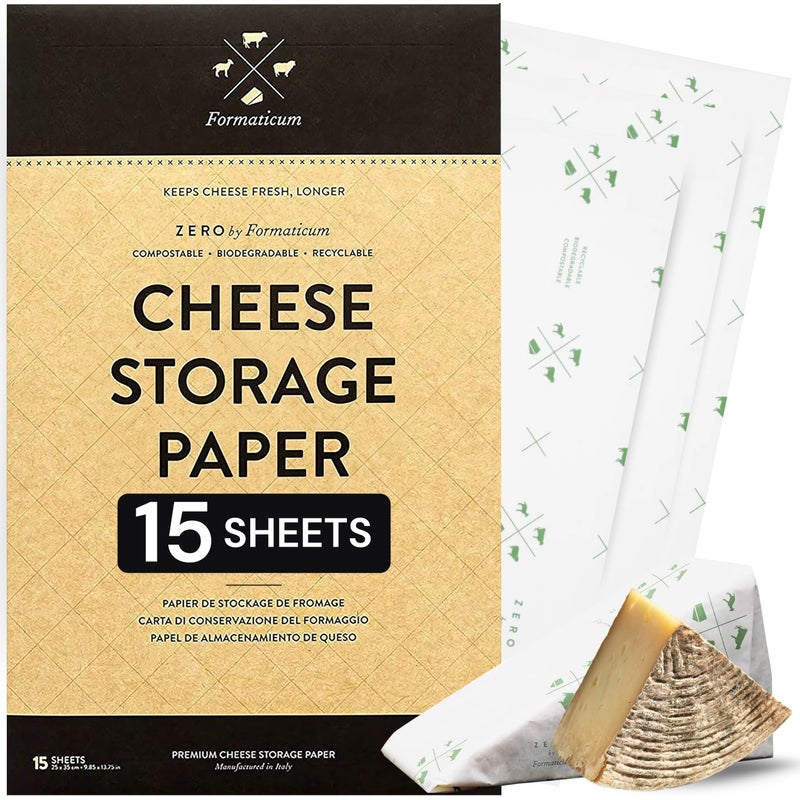 Formaticum 15-Pack Zero Cheese Storage Paper, Compostable, Biodegradable, and Plastic-Free Paper to Keep Cheese and Charcuterie Fresh, Kitchen Organization 9 x 13 Inches - Image 1