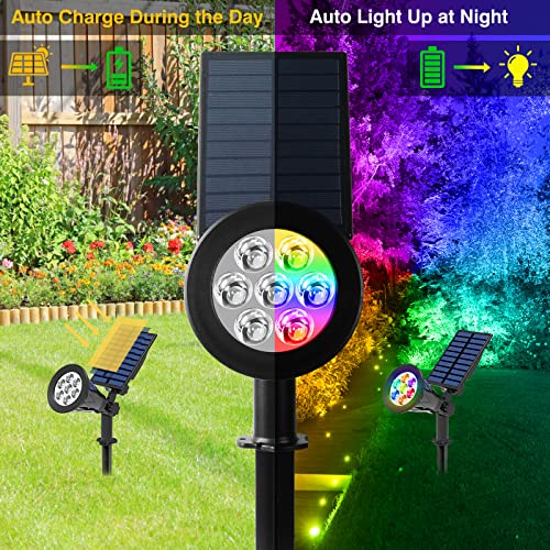 T-SUN Solar Spotlights, Color Changing 7 LED Waterproof Solar Garden Lights, Auto ON/OFF Adjustable Landscape Spot Lights, 2-IN-1 Solar Wall lights for Patio, Yard, Garden, Driveway, Pool Area(2 Pack) - Image 3