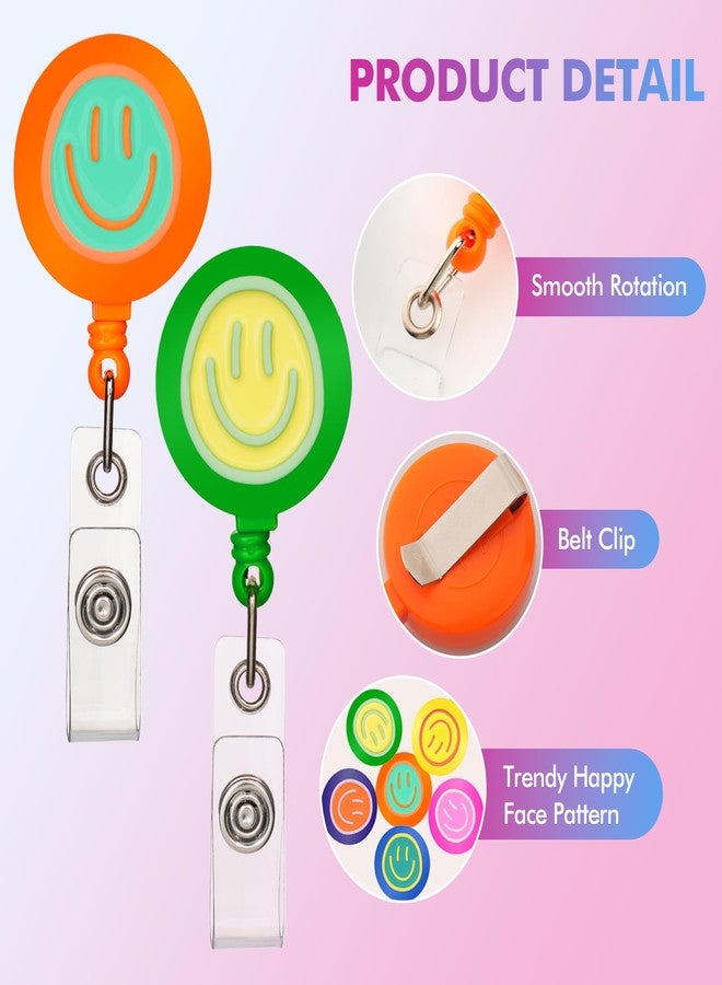 Eunoir 6 Pcs Colorful Faces Nurse Badge Reel, Cute Work Badge Holder with Retractable Clip, Nurse Accessories Name Tag ID Clip Holder for Office School Hospital Teacher - Image 2