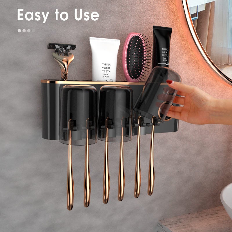 iHave Toothbrush Holders Bathroom Accessories with Toothpaste Dispenser, 3 Cups Toothbrush Holder Wall Mounted Bathroom Decor - Image 3