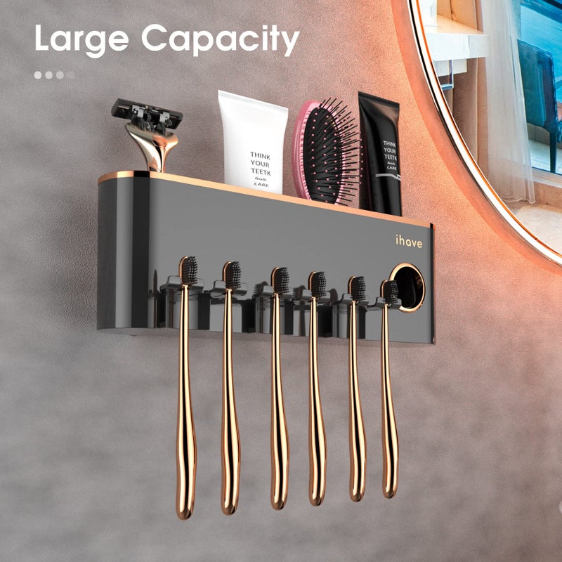 iHave Toothbrush Holders Bathroom Accessories with Toothpaste Dispenser, 3 Cups Toothbrush Holder Wall Mounted Bathroom Decor - Image 2