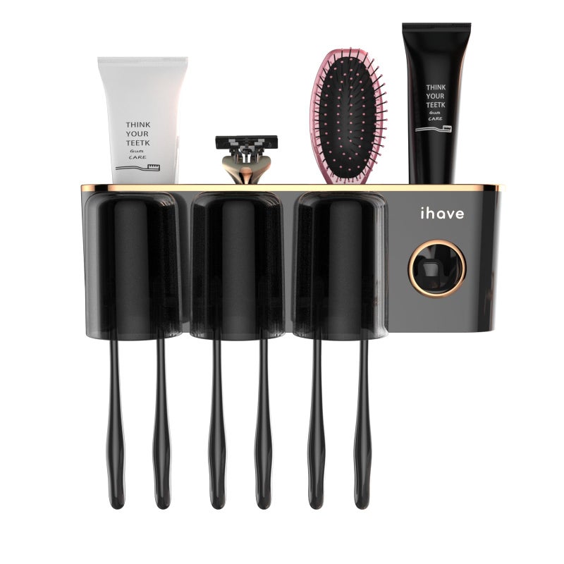 iHave Toothbrush Holders Bathroom Accessories with Toothpaste Dispenser, 3 Cups Toothbrush Holder Wall Mounted Bathroom Decor - Image 4