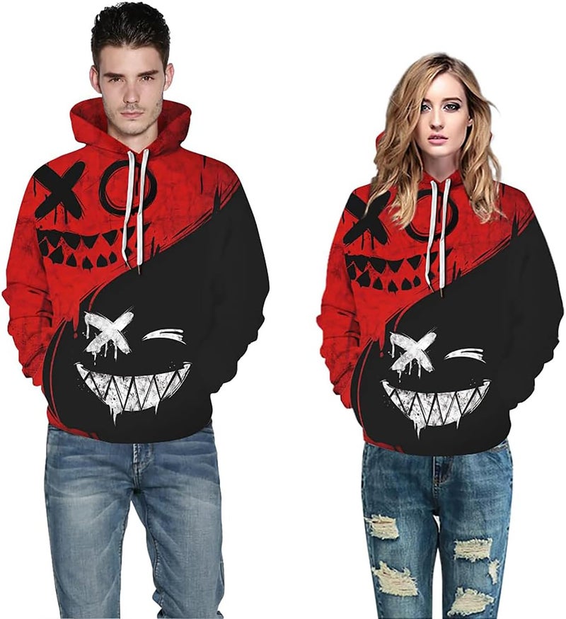 Basoteeuo Mens Hoodies Pullover Graphic Design 3D Cool Novelty Long Sleeves Hooded Sweatshirts with Pockets Red Black S - Image 4