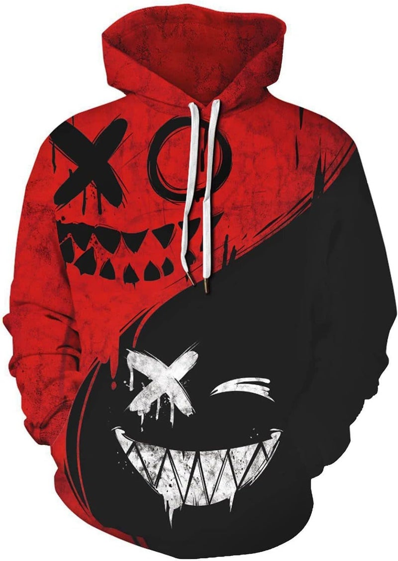Basoteeuo Mens Hoodies Pullover Graphic Design 3D Cool Novelty Long Sleeves Hooded Sweatshirts with Pockets Red Black S - Image 1