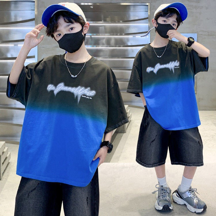 Boys' Gradient Short-Sleeved T-Shirt Medium And Large Kidsren'S Loose Summer Thin Fashion Half-Sleeved Boy'S T-Shirt Trendy T - Image 3
