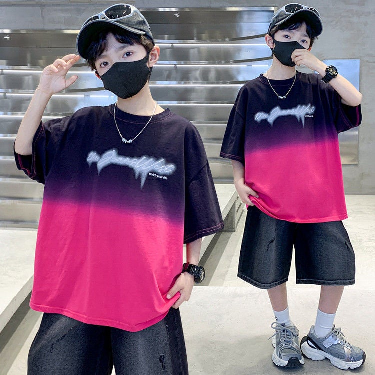 Boys' Gradient Short-Sleeved T-Shirt Medium And Large Kidsren'S Loose Summer Thin Fashion Half-Sleeved Boy'S T-Shirt Trendy T - Image 4