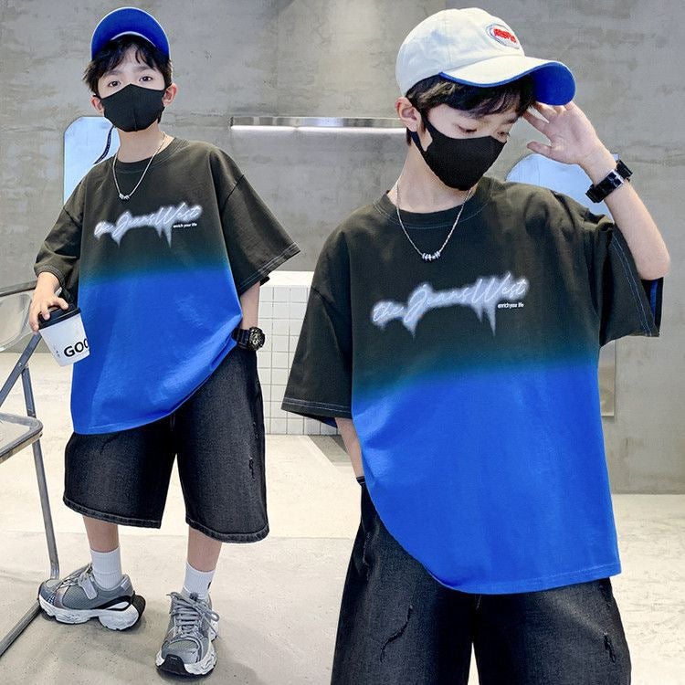 Boys' Gradient Short-Sleeved T-Shirt Medium And Large Kidsren'S Loose Summer Thin Fashion Half-Sleeved Boy'S T-Shirt Trendy T - Image 5