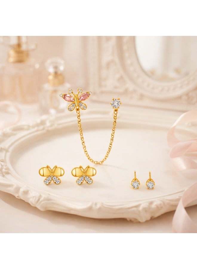 MTZ 3 Pairs Cubic Zirconia Stud Earrings Set for Women, Hypoallergenic Gold Plated Crystal Earrings, Dainty CZ Diamond Studs in Various Sizes, Sensitive Ear Friendly Jewelry Gift Box - Image 2