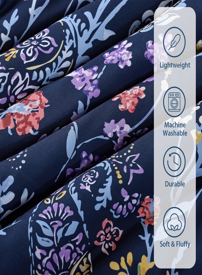 Yiran Navy Floral Comforter Set Queen Size, 7 Piece Blue Botanical Flowers Comforter Bedding Set, Bed in a Bag Queen, Soft Microfiber Complete Bedding Set with Sheets for All Season - Image 5