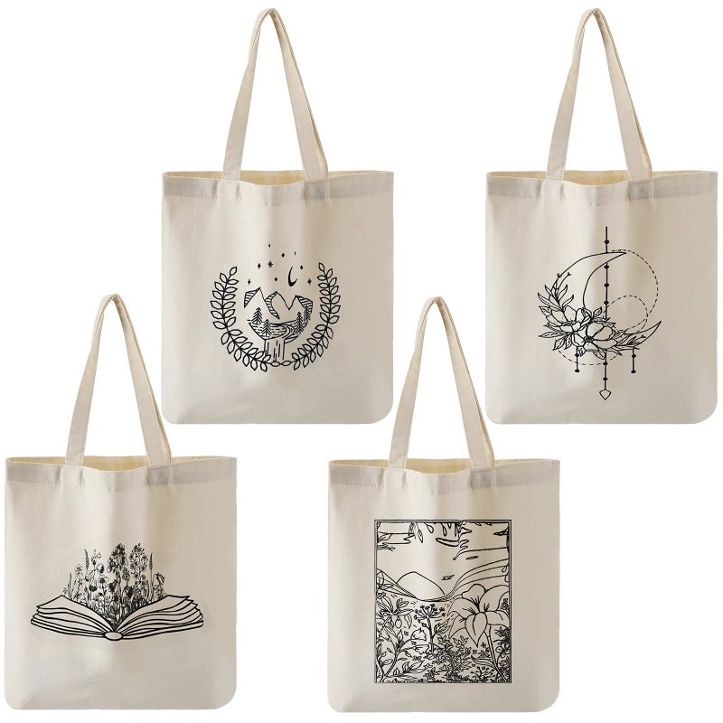Reginary 4 Pcs Canvas Tote Bag for Women Canvas Shopping Totes Aesthetic Reusable Grocery Bags GiftsArtistic