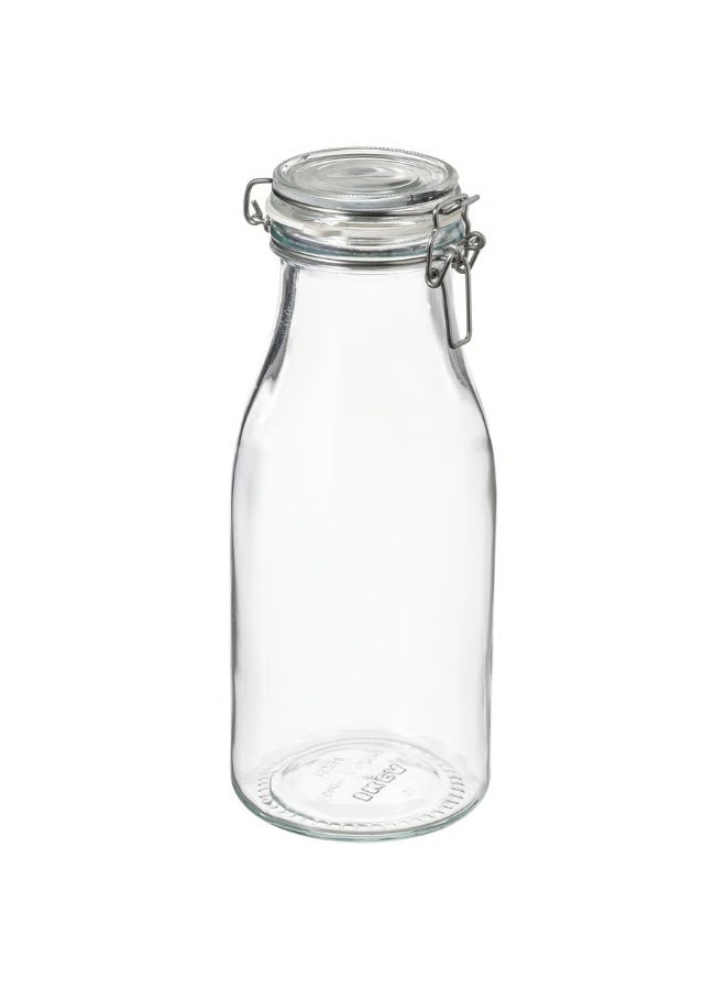 Bottle Shaped Jar With Lid Clear Glass 1L - Image 1