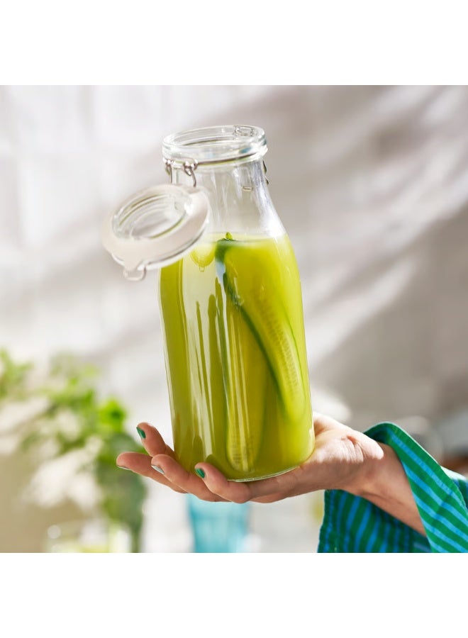 Bottle Shaped Jar With Lid Clear Glass 1L - Image 2