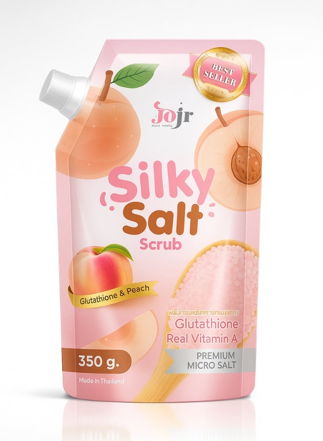 JOJI Silky Salt Scrub Glutathione and Peach 350 g Whitening Exfoliating Body Scrub Moisturizing Glowing Skin Natural Salt Scrub for Smooth and Radiant Skin
