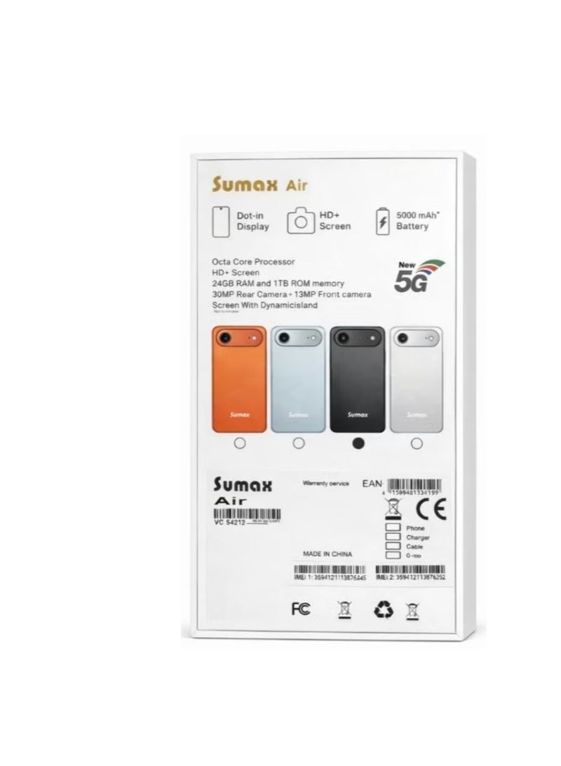 Sumax Air Smartphone – 24GB RAM, 1TB Storage, Ultra-Slim Design, High-Performance Mobile Phone-Blue - Image 2