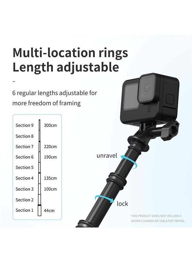 TELESIN TELESIN Selfie Stick Long Pole (118"/3M) for GoPro Max Hero 12 11 10 9 8 7 DJI Action 4 Pocket 3 Insta360 X3 Go 3 Ace Pro Bike Motorcycle Accessories  - Image 2