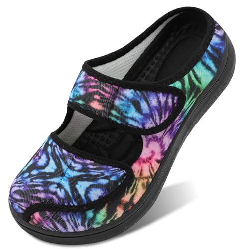 JIASUQI Womens Orthopedic Slippers Slide On Recovery Shoes for Elderly Women House Shoes for Edema, Colorful 9 - Image 1