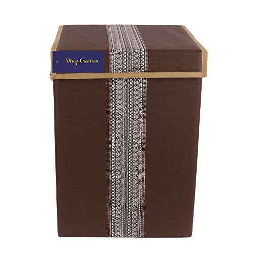 Shrey Creation Non Woven Foldable 68Ltrs Laundry Bag/Storage Basket/Bin with Lid and Handle for Washing Clothes for Dirty Dress- (Pack of 1, Colour- Brown) - Image 2
