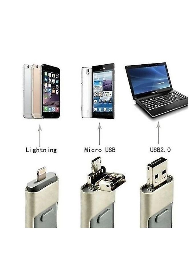 i-Flash - 3 in 1 Usb Flash Drive Expand Memory Stick Otg Pendrive for iphone iPad Android PC 32GB Gray - Image 1