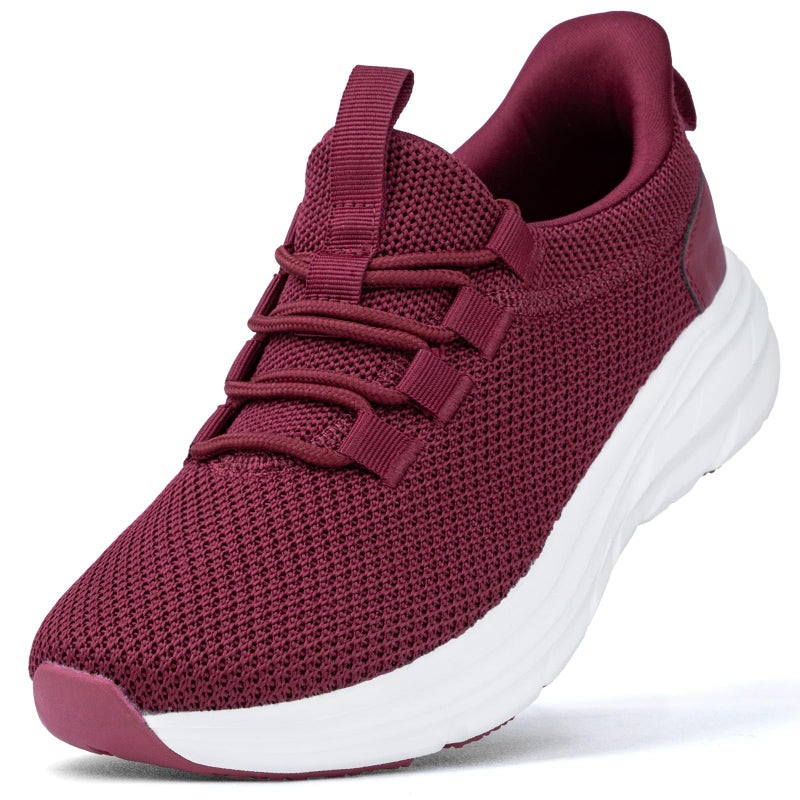 KOLILI Wide Toe Shoes Women Tennis Walking Shoes Breathable Fitness Running Sports Slip On Shoes Burgundy 7.5 US/39 EU - Image 1