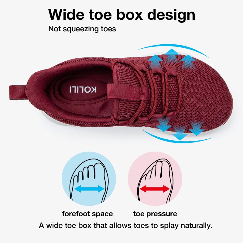 KOLILI Wide Toe Shoes Women Tennis Walking Shoes Breathable Fitness Running Sports Slip On Shoes Burgundy 7.5 US/39 EU - Image 3