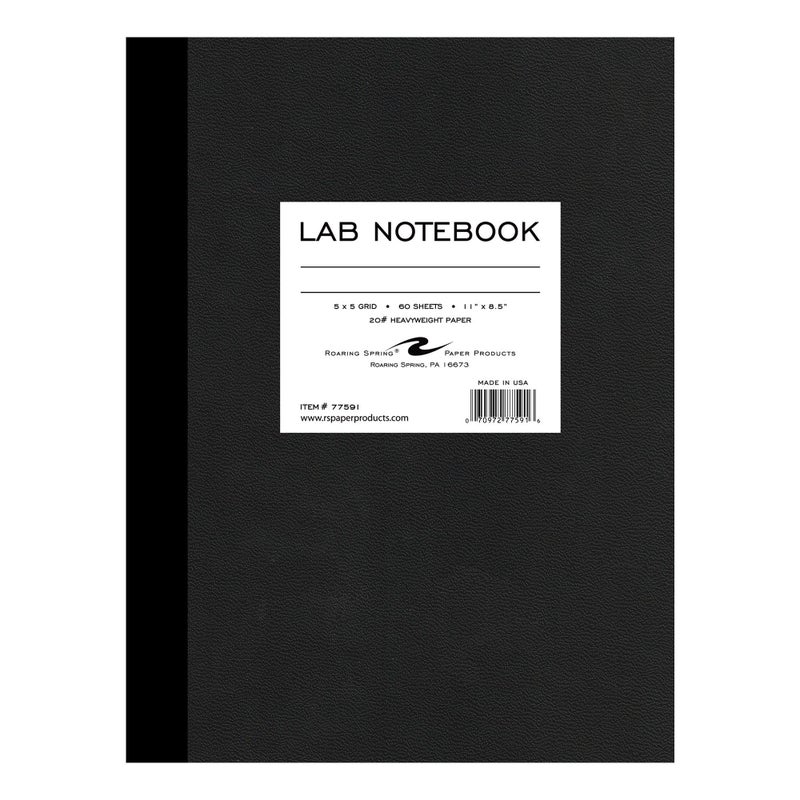 ROARING SPRING Lab Notebook 120 Pages 11 x 85 5x5 Grid Ruled White Paper Single Copy Made In USA