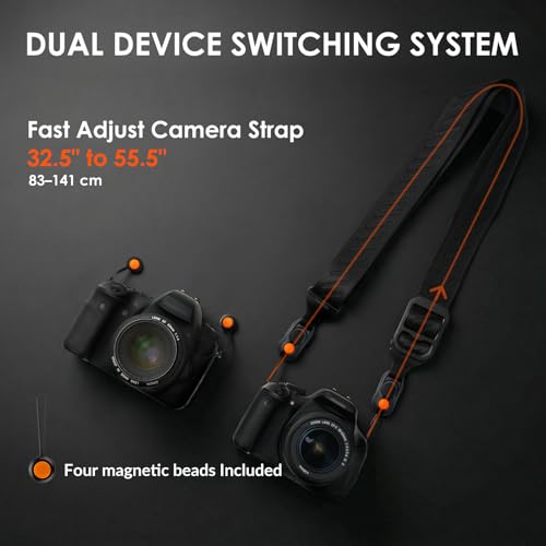 TARION Quick Release Camera Strap - Magnetic DSLR Neck Shoulder Strap - Rapid 33-56 Inch Adjustable Length - High Load 110lbs Dyneema Cord Safety Anchors - Magislide - Image 4