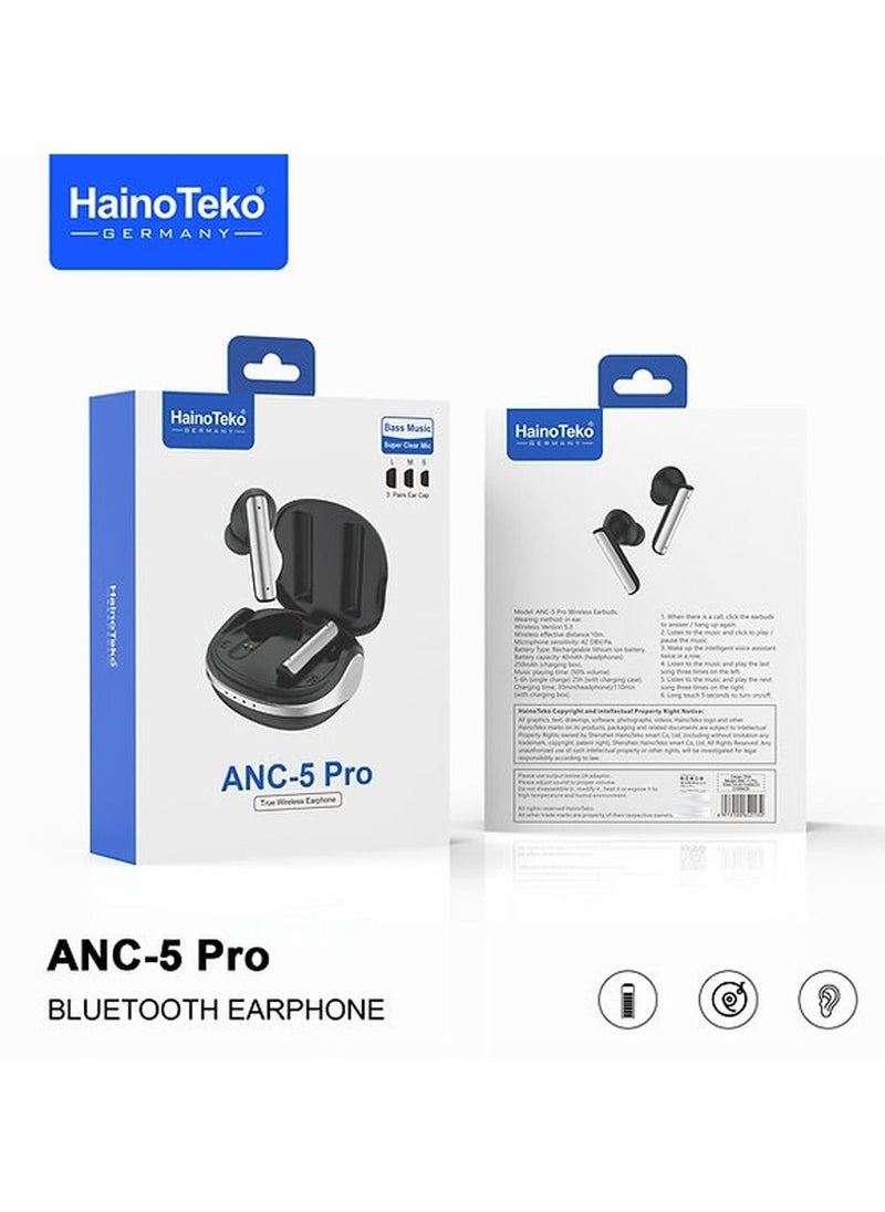 Haino Teko - Haino Teko ANC-5 Pro Black Wireless Bluetooth Earbuds With HD Mic and Touch Control Designed For Android Devices - Image 1