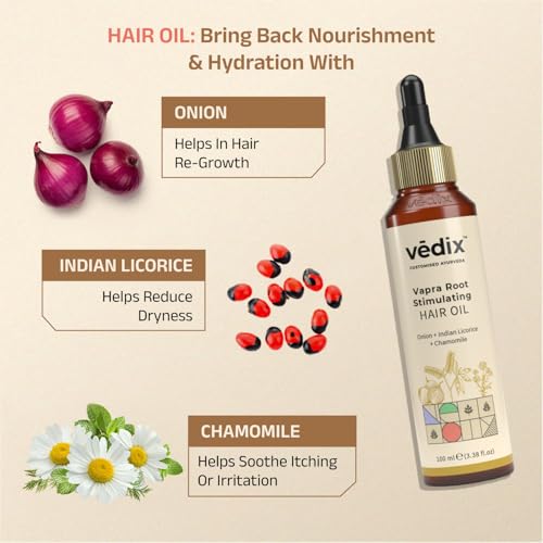 Vedix Customized Hair Fall & Dandruff Control For Normal/Oily Hair - Anti Hair Fall Oil Onion + Indian Licorice - Anti-Hairfall Shampoo - Nuyantra Pro Hair Growth Serum X Dandruff Care - Image 3