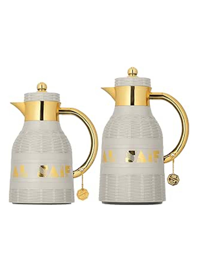 Alsaif Alsaif Talah  2- Pieces Coffee And Tea Vacuum Flask , Leak-Proof And Keeps Drinks Hot, 0.7/1.0L , Light Grey  - Image 1