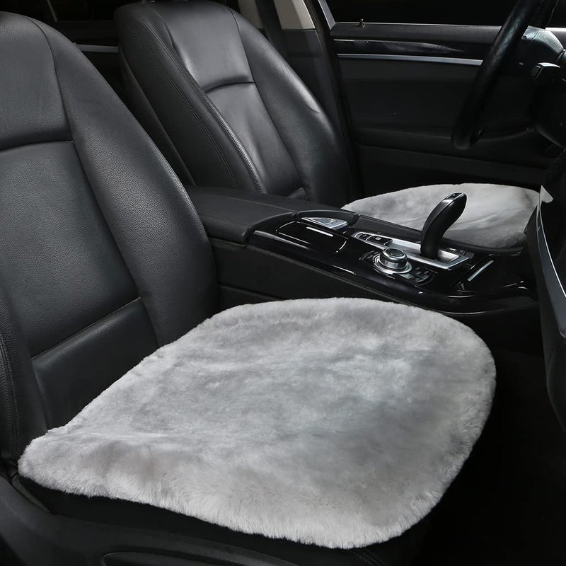 LLB Genuine Sheepskin Car Seat Cushion Seat Covers for Cars Trucks SUV Comfort Seat Protector Pad for Car Driver Seat Car Accessories for Women Office Chair Car Decor Grey Front Seat Cushions2 Pcs