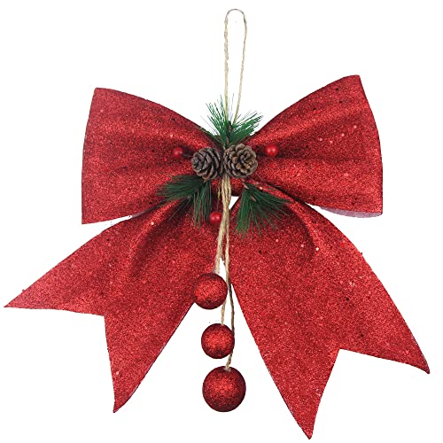 FERIAL Christmas Bows Decoration Red Christmas Bows for Wreaths with Pine Cone and Red Berry Ball Bows for Christmas Tree Decoration Xmas Party Decoration Outdoor Wreaths 13.3 x 10.6 Inches - Image 1