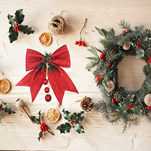 FERIAL Christmas Bows Decoration Red Christmas Bows for Wreaths with Pine Cone and Red Berry Ball Bows for Christmas Tree Decoration Xmas Party Decoration Outdoor Wreaths 13.3 x 10.6 Inches - Image 4