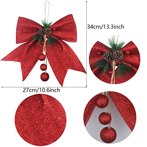 FERIAL Christmas Bows Decoration Red Christmas Bows for Wreaths with Pine Cone and Red Berry Ball Bows for Christmas Tree Decoration Xmas Party Decoration Outdoor Wreaths 13.3 x 10.6 Inches - Image 2