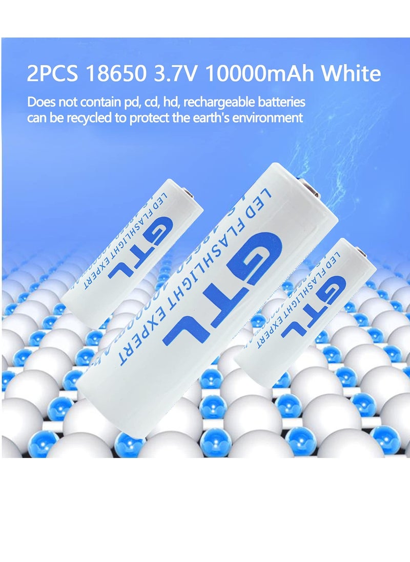 Generic - Rechargeable Battery(Button Top),2 Pack 10000mAh 3.7V Li-ion 18650 Battery(not AA/AAA Battery) for Led Flashlight - Image 1
