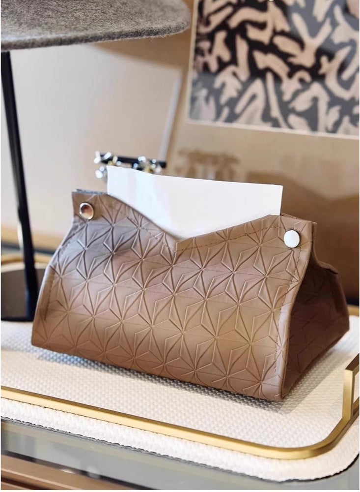 2 pieces Leather Tissue Box Holder Multifunctional for Home Decorations for  Bathroom Living Room Bedroom and Office Refillable Tissue Box Cover Car Tissue Holder Multi-scenario use Universal Solid color Indentation(Brown and Beige) - Image 5