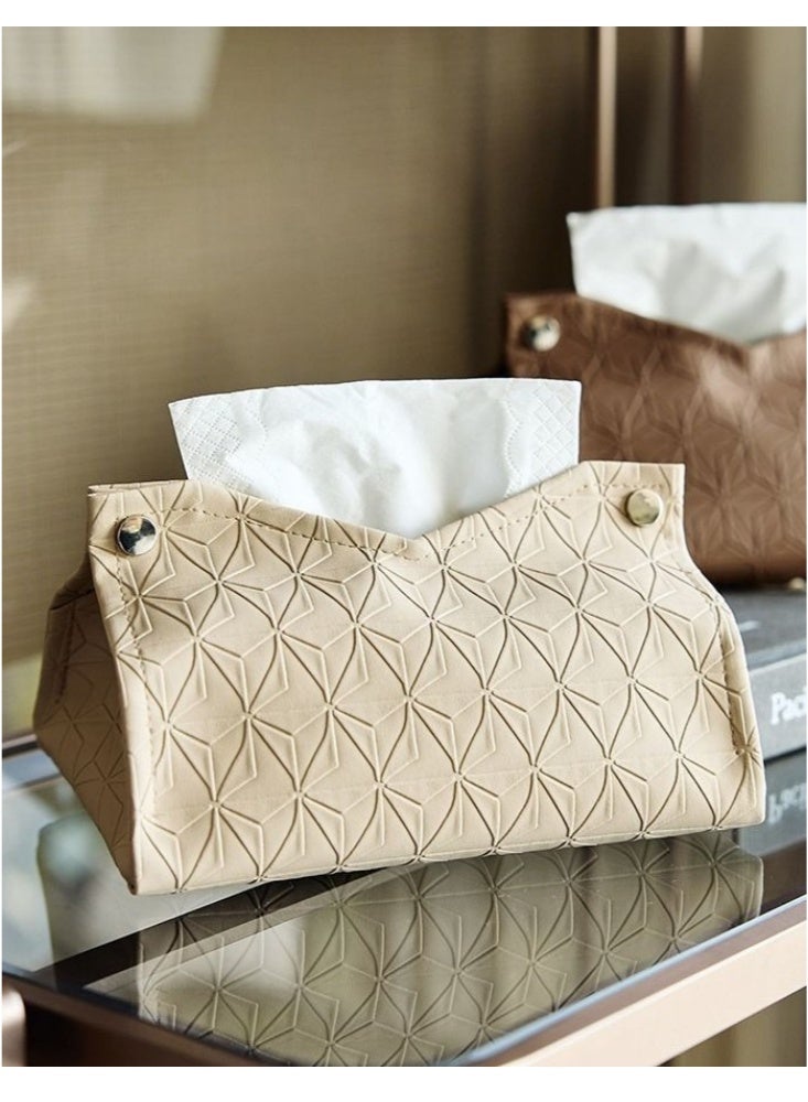 2 pieces Leather Tissue Box Holder Multifunctional for Home Decorations for  Bathroom Living Room Bedroom and Office Refillable Tissue Box Cover Car Tissue Holder Multi-scenario use Universal Solid color Indentation(Brown and Beige) - Image 2