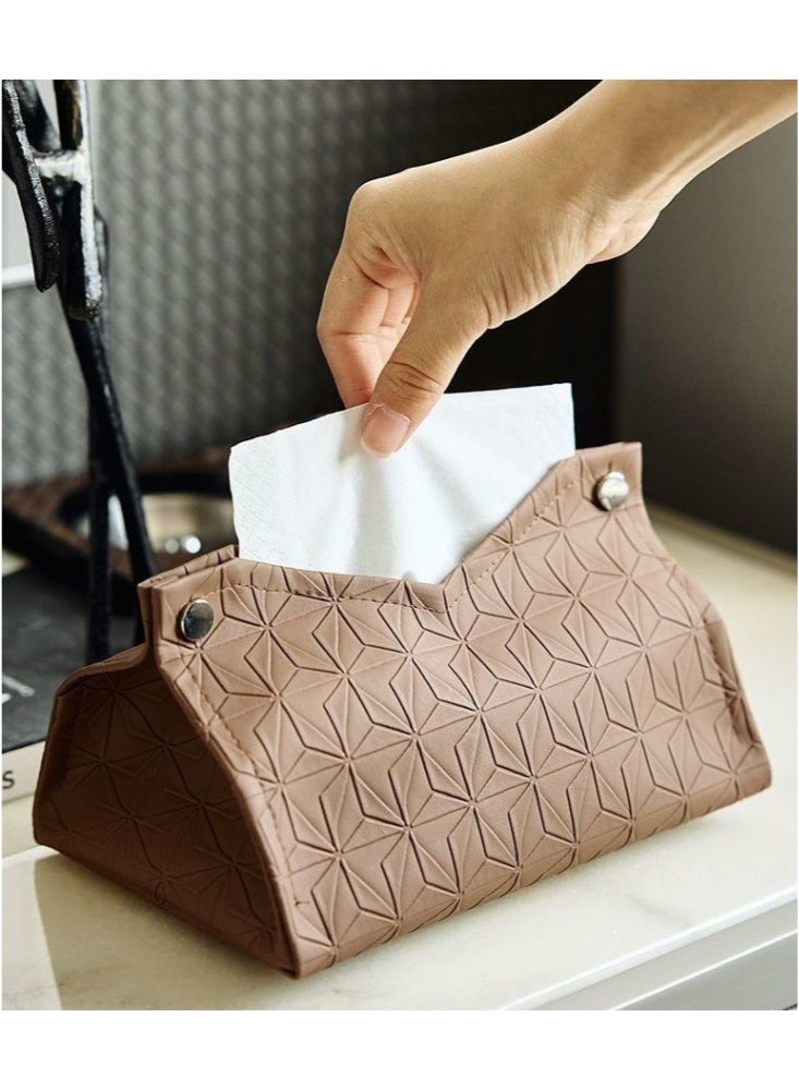 2 pieces Leather Tissue Box Holder Multifunctional for Home Decorations for  Bathroom Living Room Bedroom and Office Refillable Tissue Box Cover Car Tissue Holder Multi-scenario use Universal Solid color Indentation(Brown and Beige) - Image 3