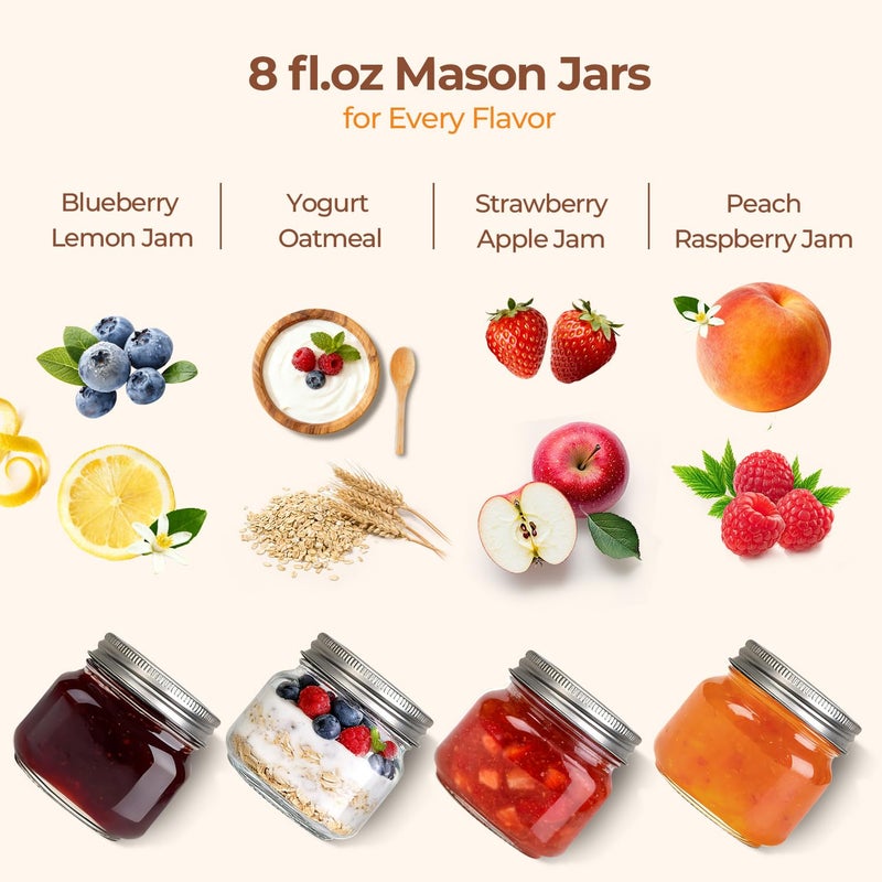 ComSaf 8 oz Regular Mouth Mason Jars,6Pcs Glass Jars for Home Cooks Making Jam and Jelly, and Crafters Creating DIY Candles and Party Favors, Canning Jar with Lids and Ringsï¼ŒIncludes Labels & Twine - Image 5