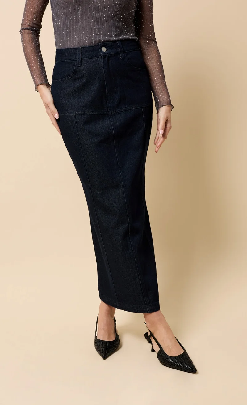 Little Mistress Indigo Denim Midaxi Skirt