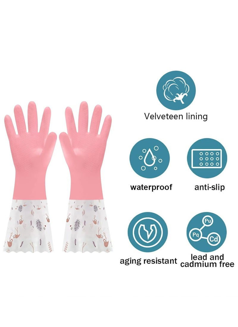 Oasisgalore 3 Pairs of Medium Waterproof Flock-Lined Rubber Cleaning Gloves, Long Cuff for Kitchen  - Image 3