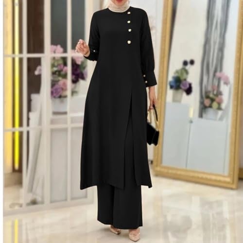 ODIZLI Plus Size Muslim Womens Long Top Dress Wide Leg Pants Women Modest Islamic Dubai Dress Kaftan Abayas Islamic Abaya Eid Ramadan Prayer Clothes Middle East Outfit Corban Festival Black C 3XL - Image 3