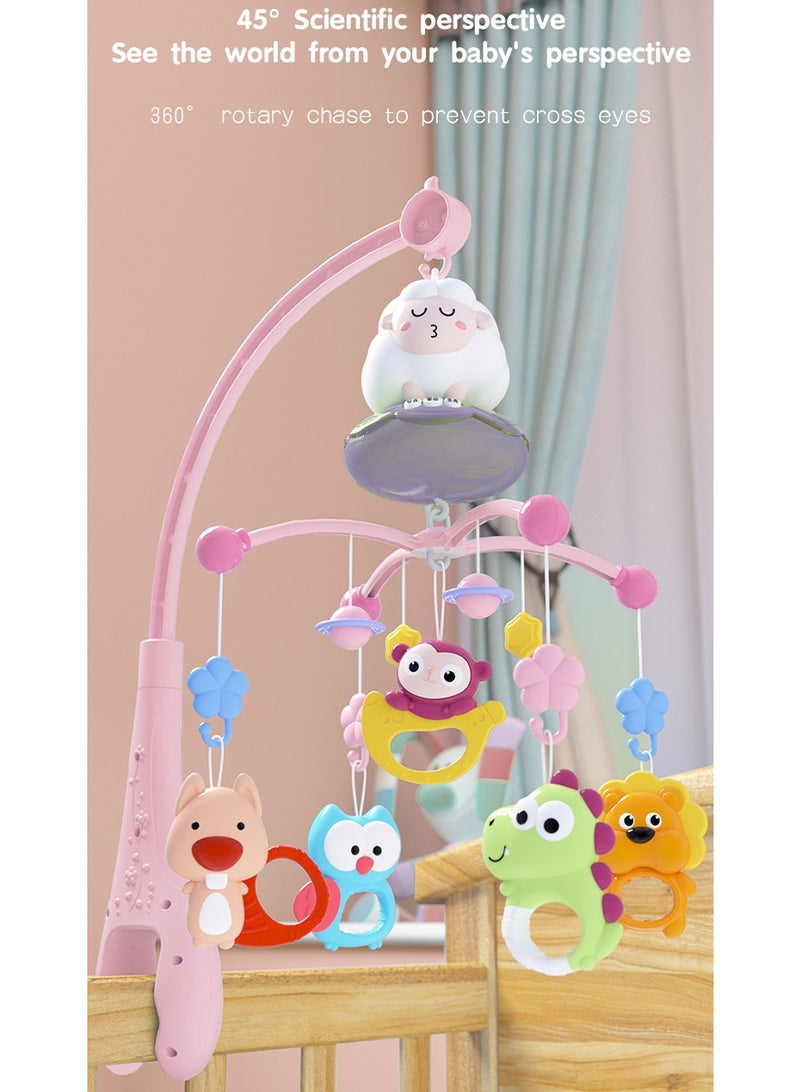الصمت الدوار المحرك لعب الحضانة, التحكم عن بعد الروتاري الراتلز, لعب الأطفال مع الضوء والموسيقى,360 درجة الدوار,الراحة لعب سرير جرس للطفل 0-3, 6-9 شهر حديث الولادة هدية (الوردي) - Image 4