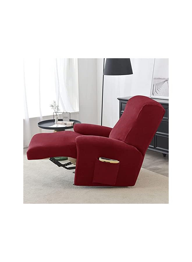 Green Tiger غطاء كرسي استرخاء من المخمل المرن، غطاء كرسي استرخاء ناعم مع جيب جانبي، واقي كرسي لغطاء أريكة كرسي استرخاء (مقعد واحد، أحمر نبيذي) - Image 4