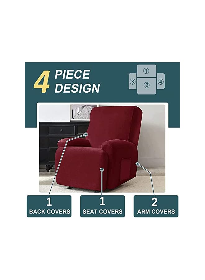 Green Tiger غطاء كرسي استرخاء من المخمل المرن، غطاء كرسي استرخاء ناعم مع جيب جانبي، واقي كرسي لغطاء أريكة كرسي استرخاء (مقعد واحد، أحمر نبيذي) - Image 5