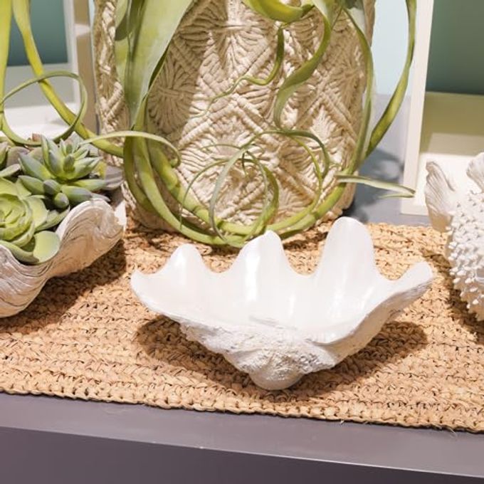 LC LCdecohome Decorative Bowl Entryway Table Decor Resin Clam Shells Bowls Seashell Beach Console Table Home Decor Accents for Ocean Themed Living Room Coffee Table Decor 9 * 6 * 3.5 Inch - Image 2
