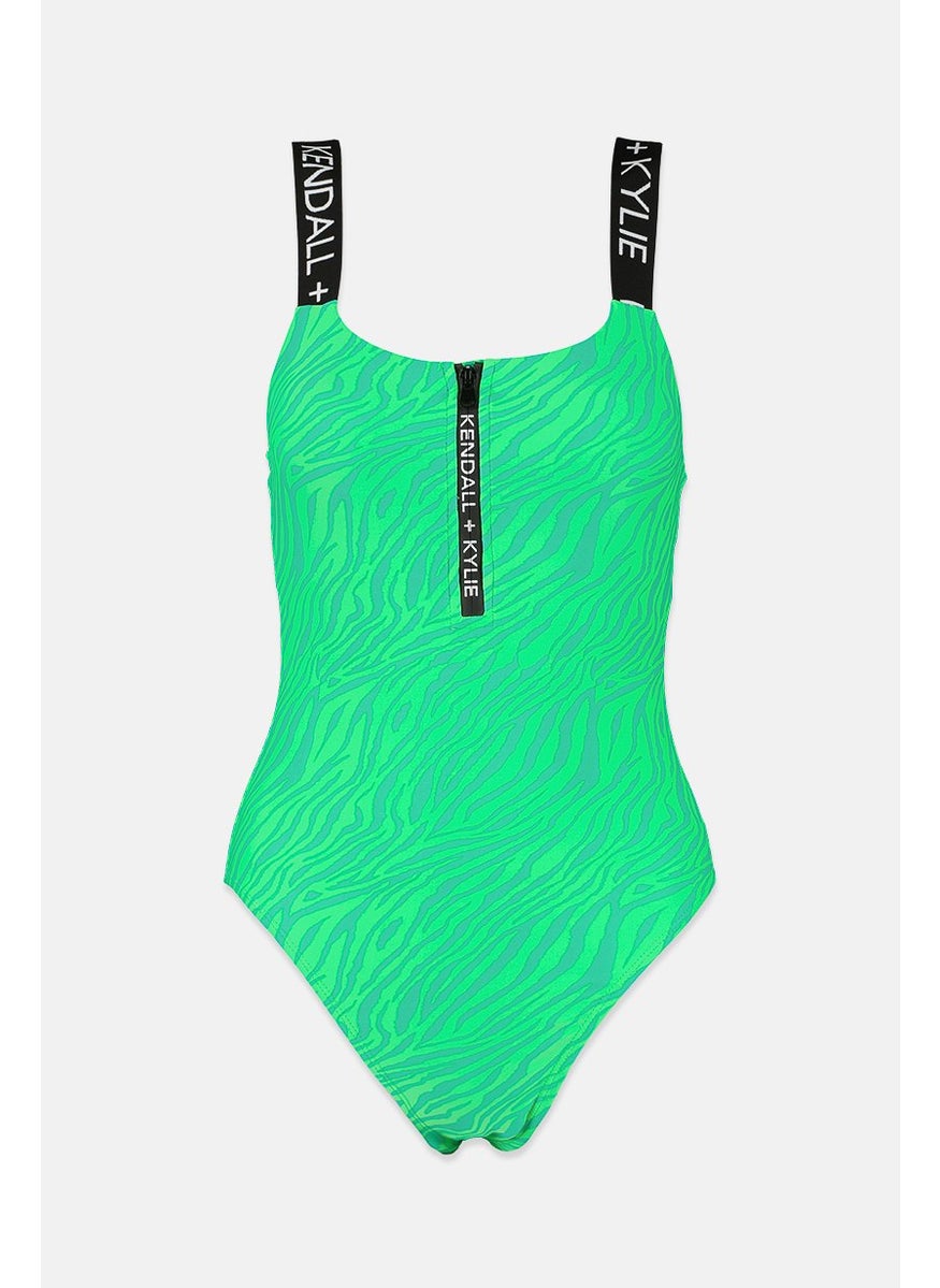 KENDALL + KYLIE - Women Animal Print Padded One Piece, Lime Green Zebra - Image 1