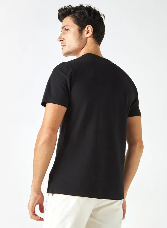 Iconic Slogan Print Pique T-shirt with Crew Neck and Short Sleeves