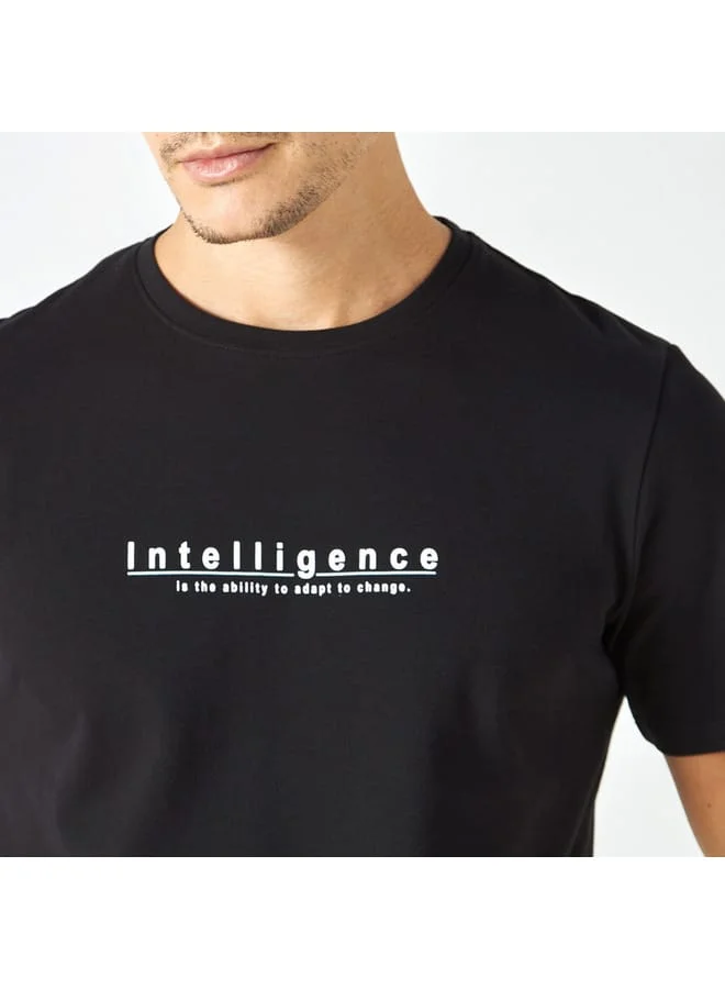 Iconic Slogan Print Pique T-shirt with Crew Neck and Short Sleeves