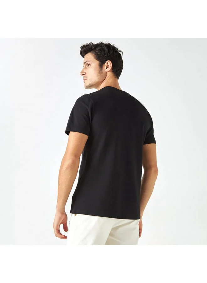 Iconic Slogan Print Pique T-shirt with Crew Neck and Short Sleeves